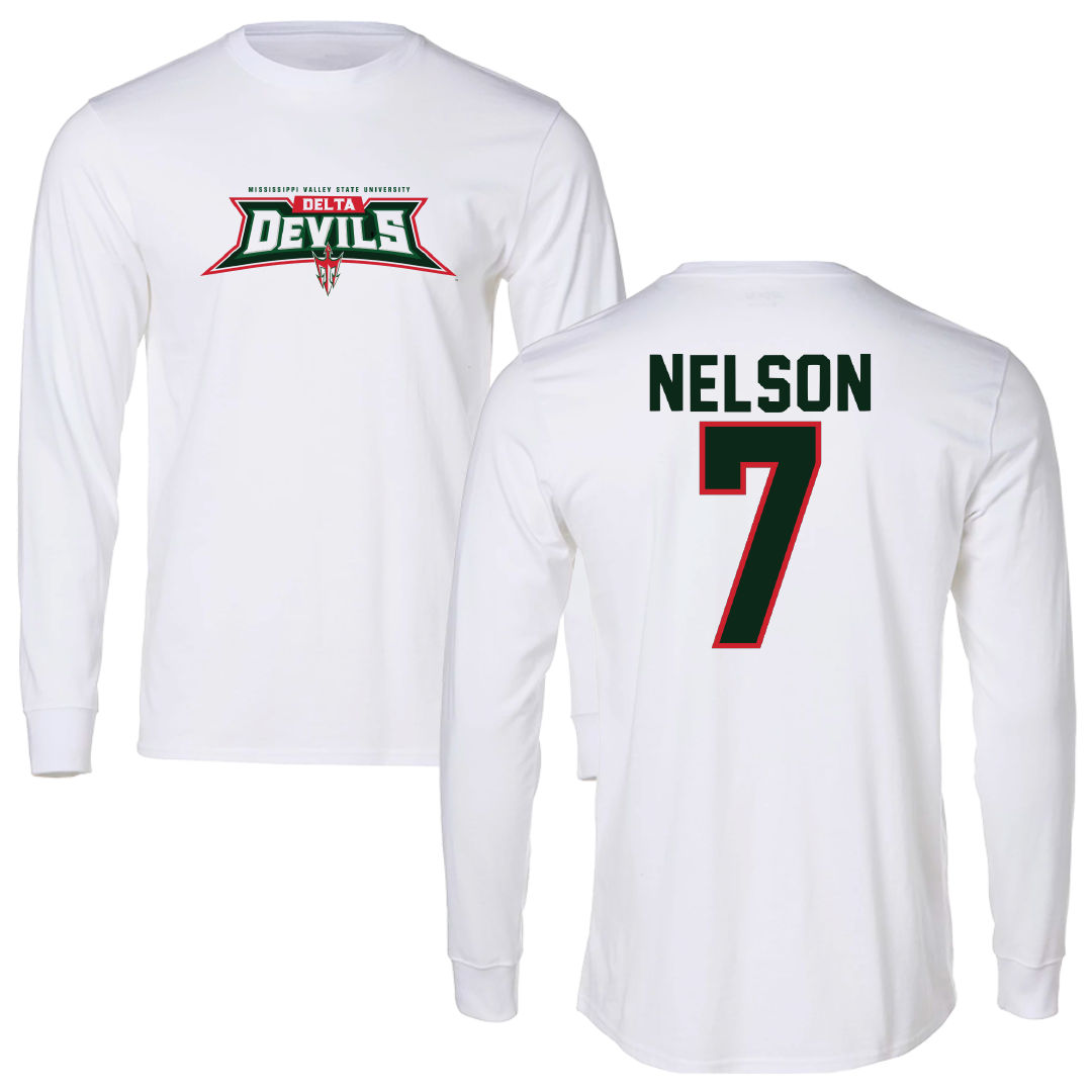 Mississippi Valley State University Football White Long Sleeve - #7 Camo Nelson