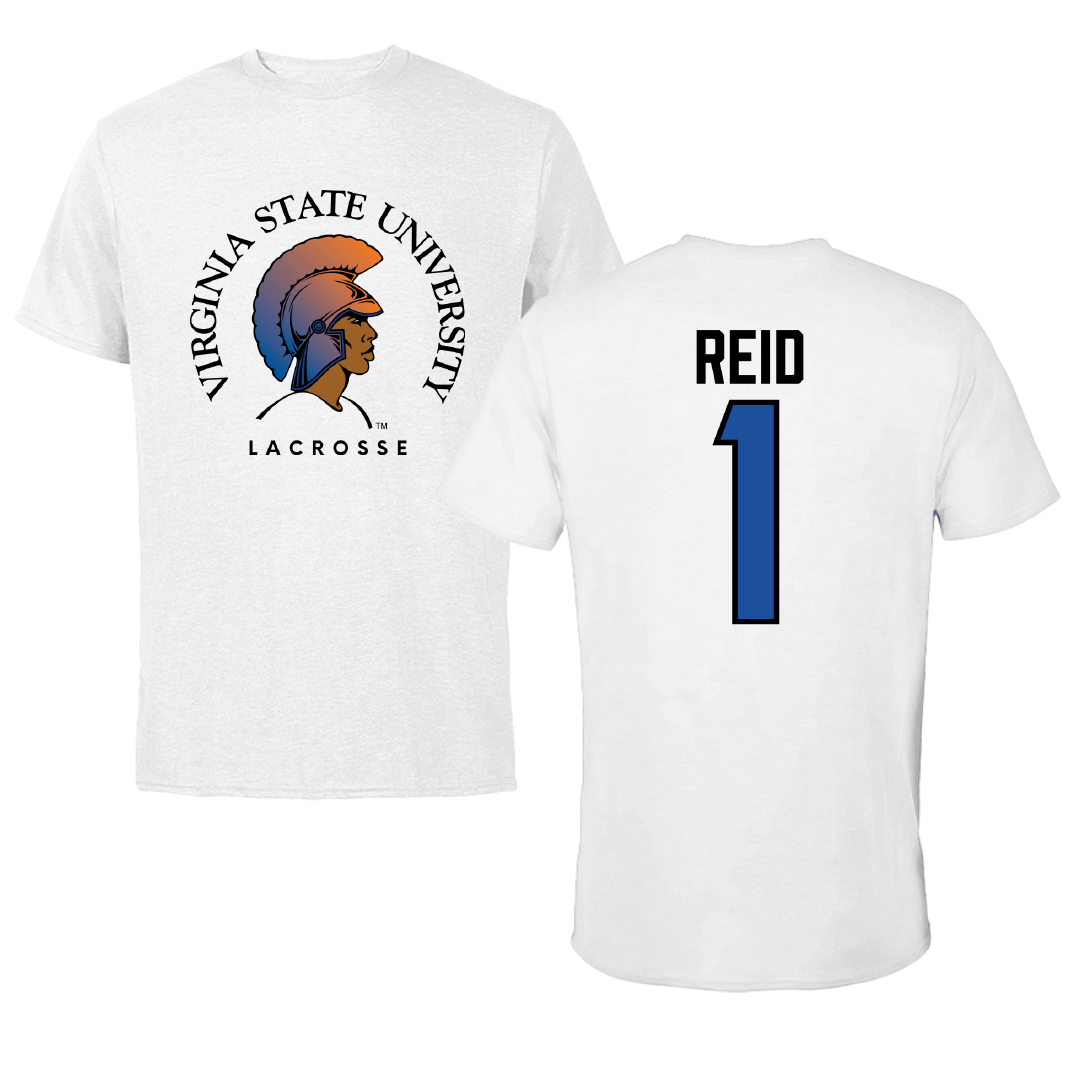 Virginia State University Lacrosse White Performance Tee - #1 Jayden Reid