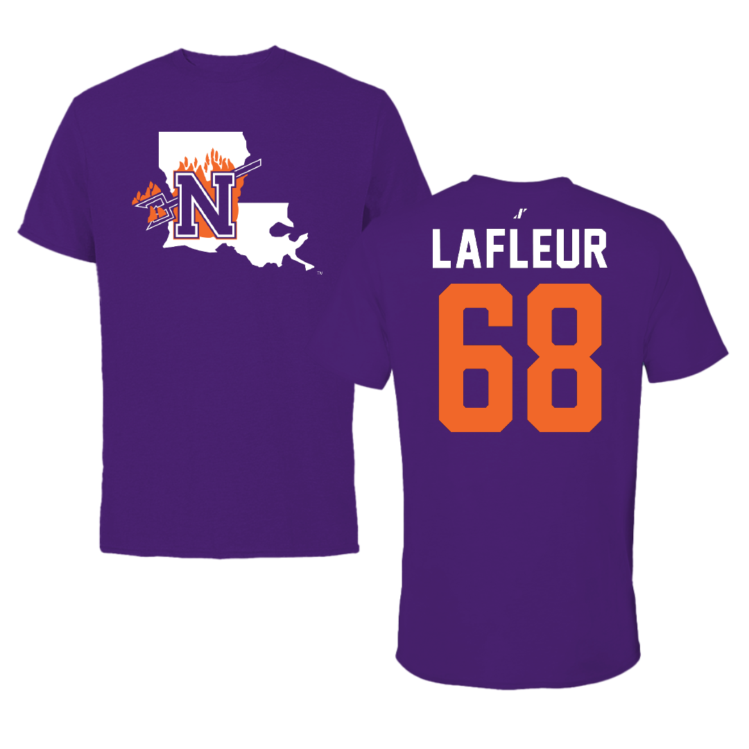 Northwestern State University Football Purple State Performance Tee - #68 Cole LaFleur