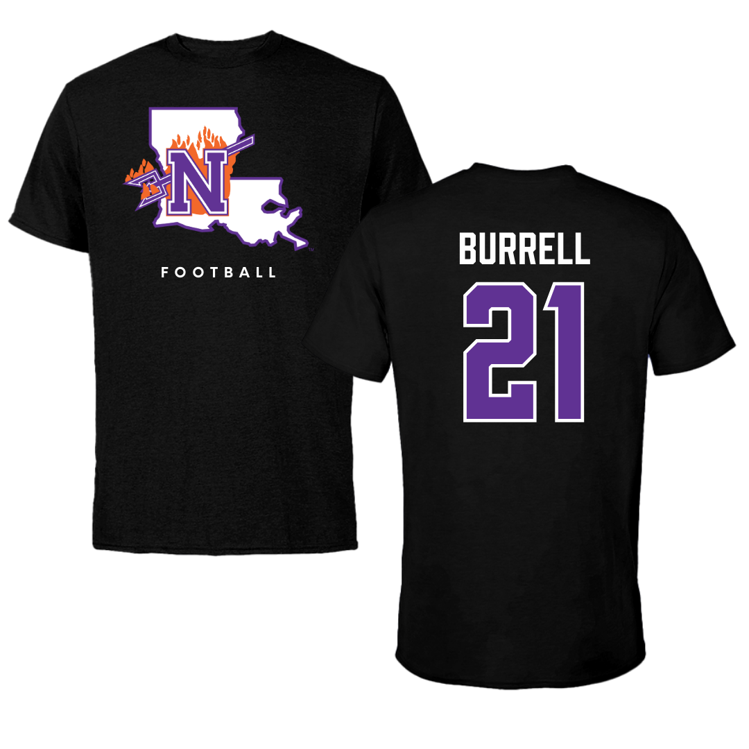 Northwestern State University Football Black Block Tee - #21 Kolbe Burrell