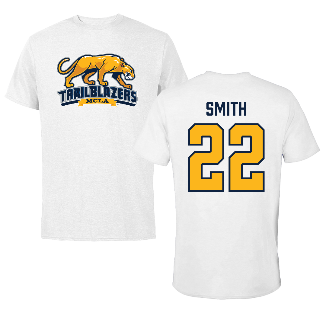 Massachusetts College of Liberal Arts Soccer White Tee - #22 Ethan Smith