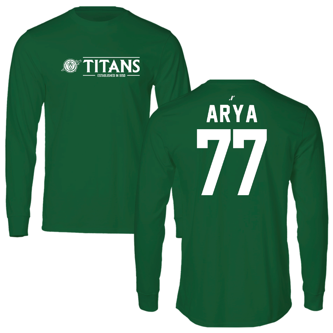 Illinois Wesleyan University Football Green General Long Sleeve - #77 Justin Arya