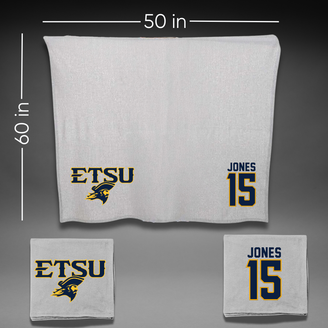 East Tennessee State University Basketball Gray Blanket - #15 Jaxson Jones