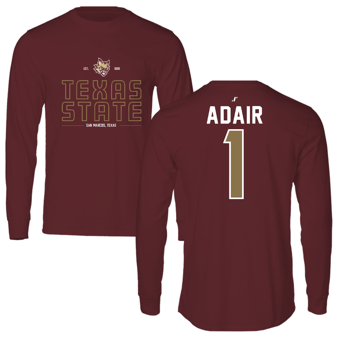 Texas State University Volleyball Maroon General Performance Long Sleeve - #1 Ally Adair