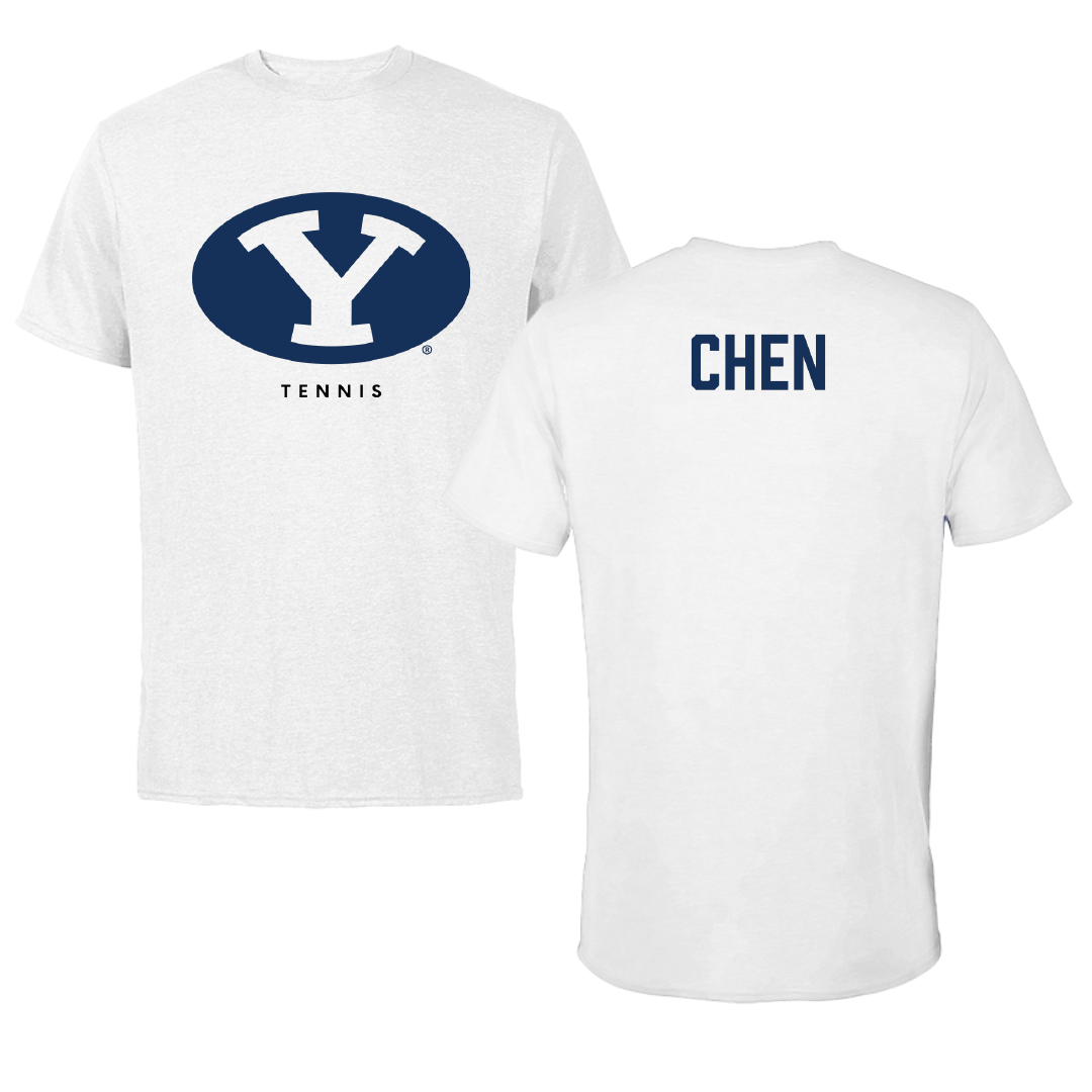 Brigham Young University Tennis White Performance Tee - Brian Chen