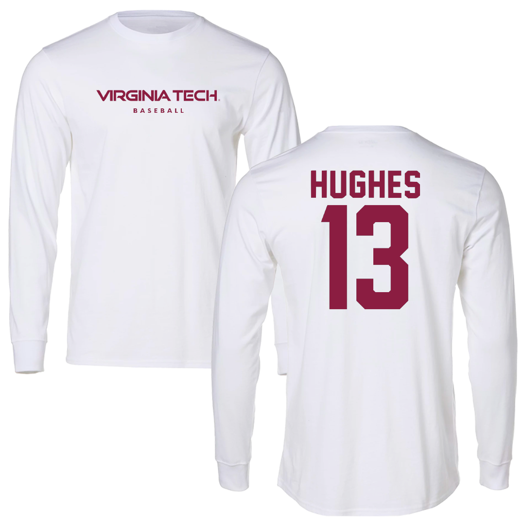 Virginia Tech Baseball White Performance Long Sleeve - #13 Treyson Hughes