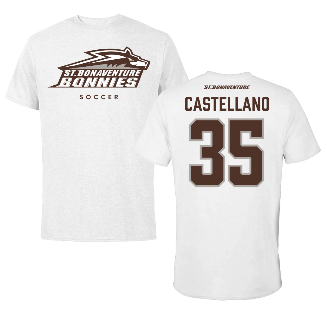 St. Bonaventure University Soccer White Performance Tee - #35 Juliana Castellano