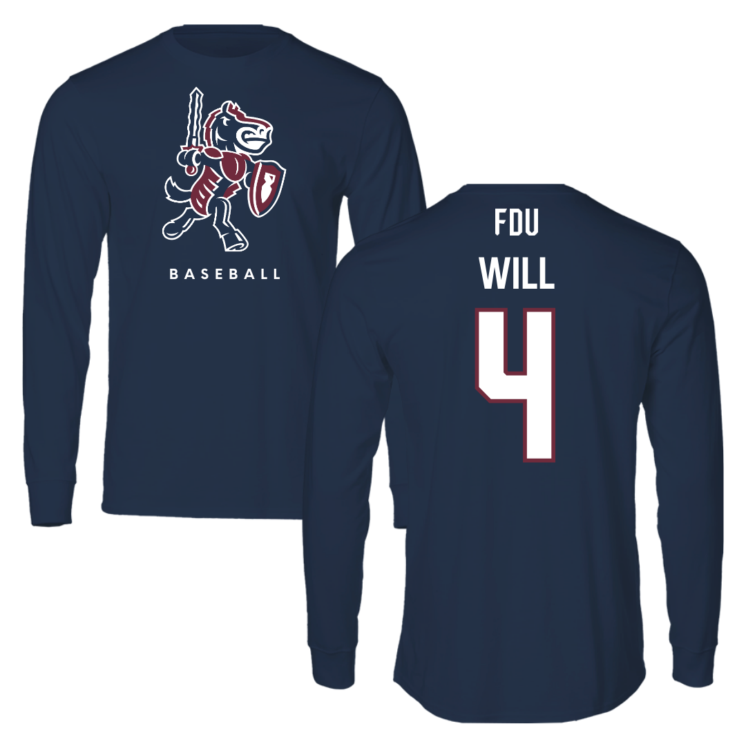 Fairleigh Dickinson University-Metropolitan Campus Baseball Navy Long Sleeve - #4 Zack Will
