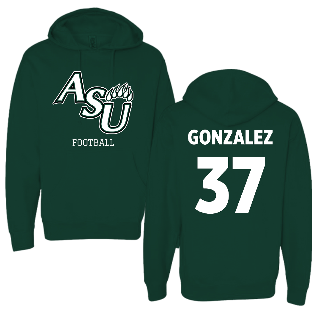 Adams State University Football Forest Green Block Hoodie - #37 Andres Gonzalez