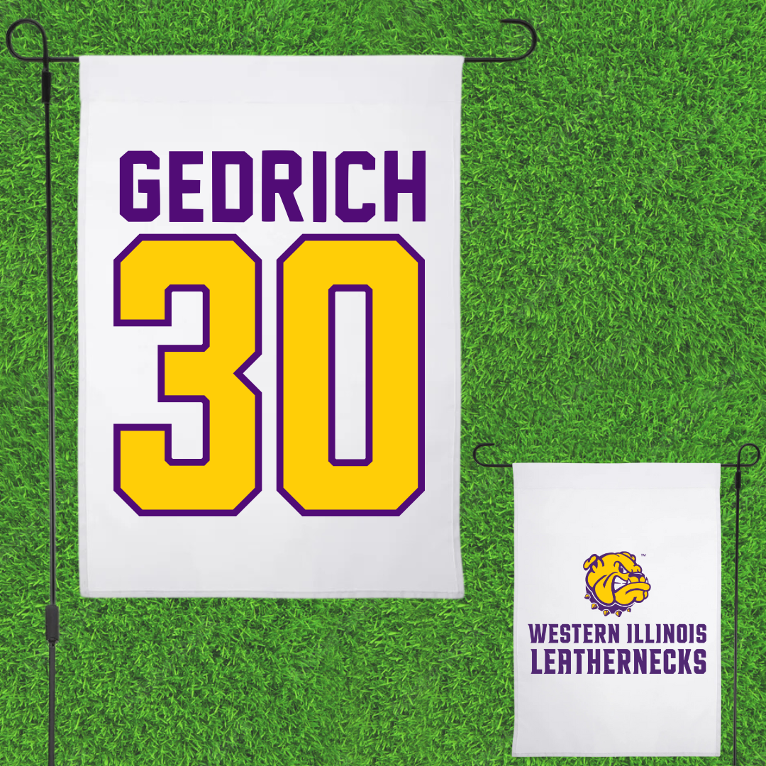Western Illinois University Baseball White Garden Flag - #30 Blake Gedrich