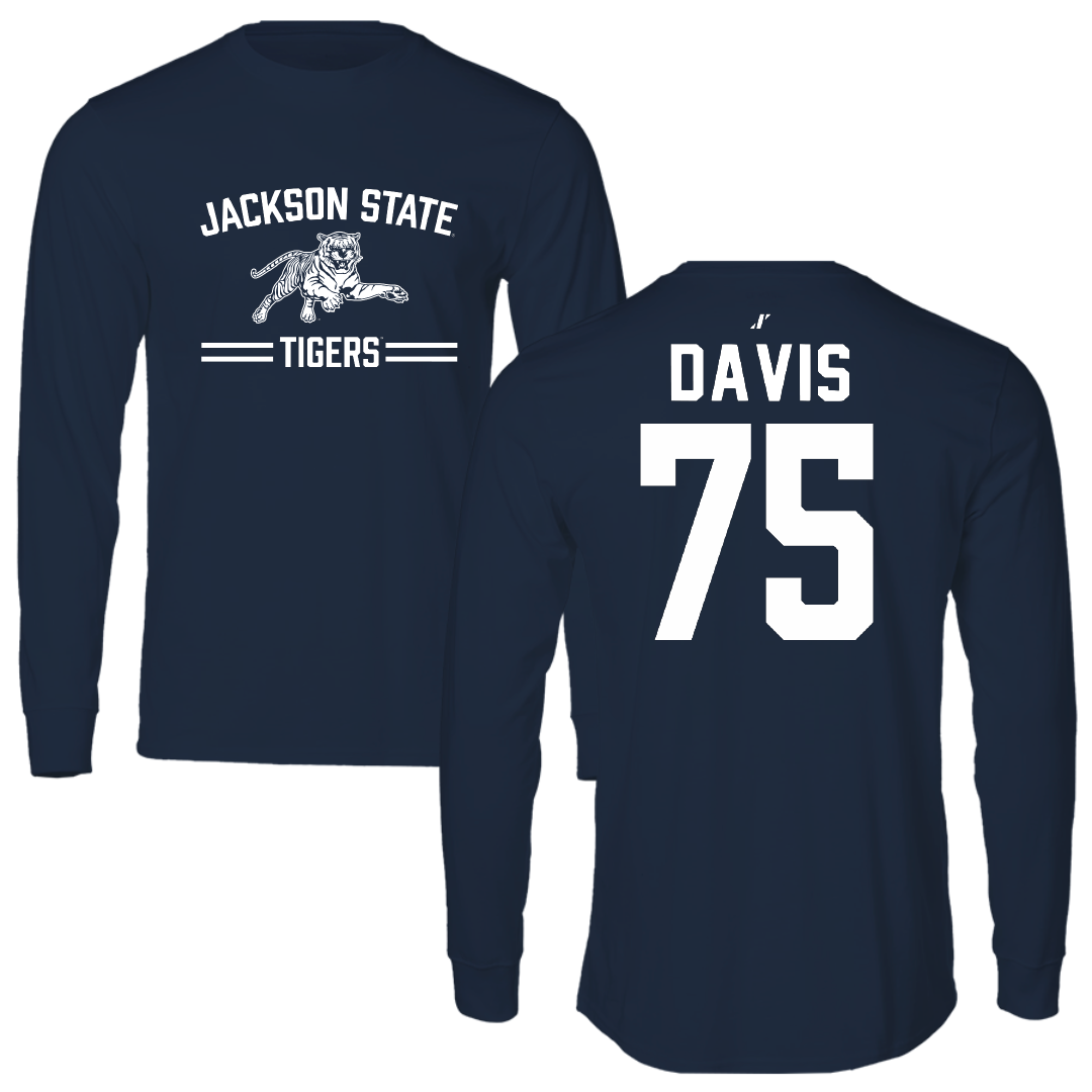 Jackson State University Football Navy General Long Sleeve - #75 Xavion Davis