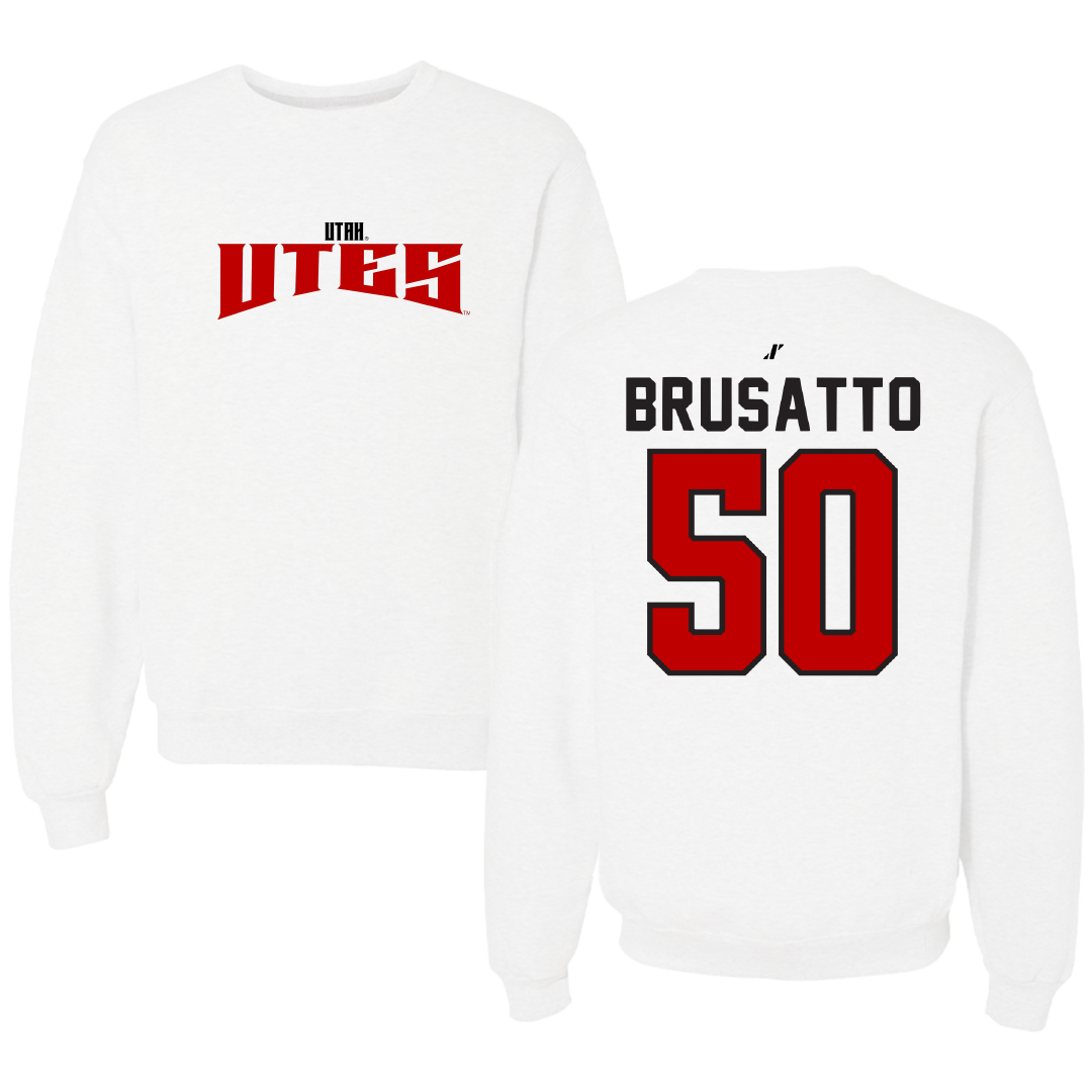 University of Utah Football White Classic Crewneck - #50 Justice Brusatto