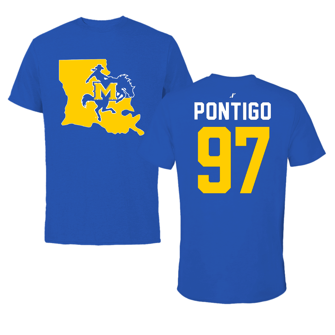McNeese State University Football Blue State Tee - #97 Joshua Pontigo
