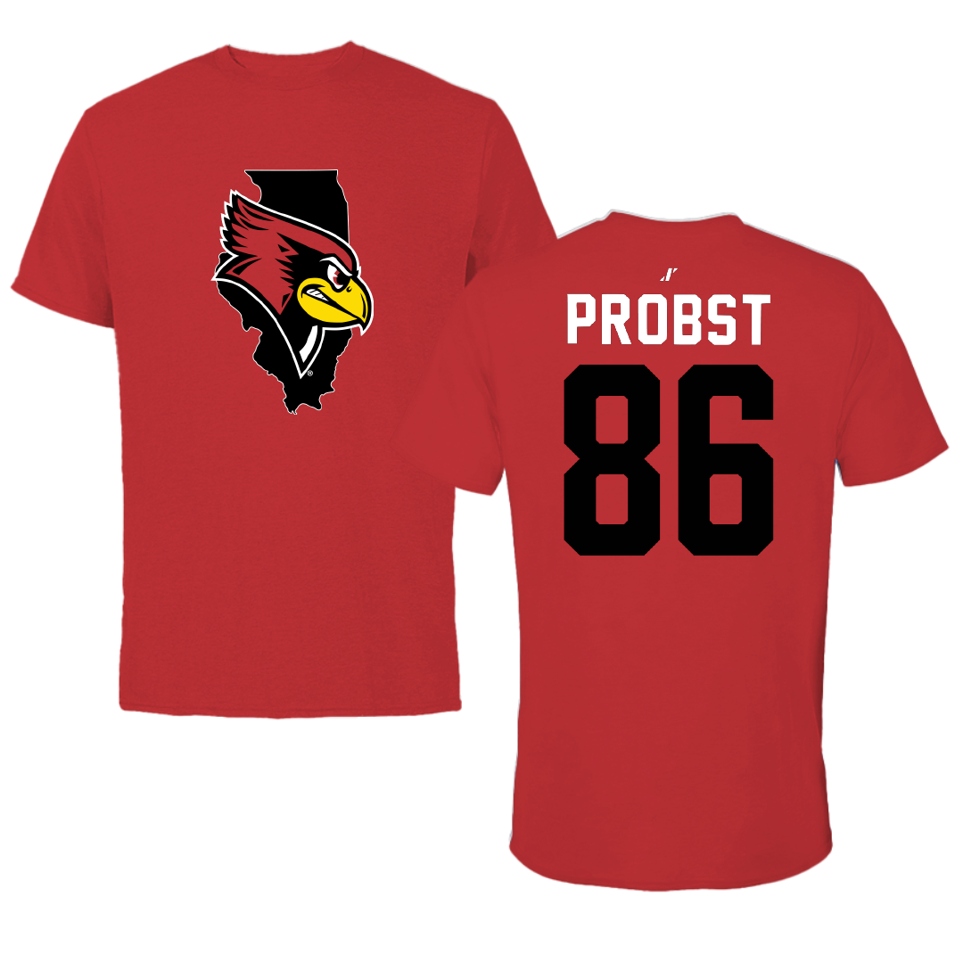 Illinois State University Football Red State Tee - #86 Brady Probst