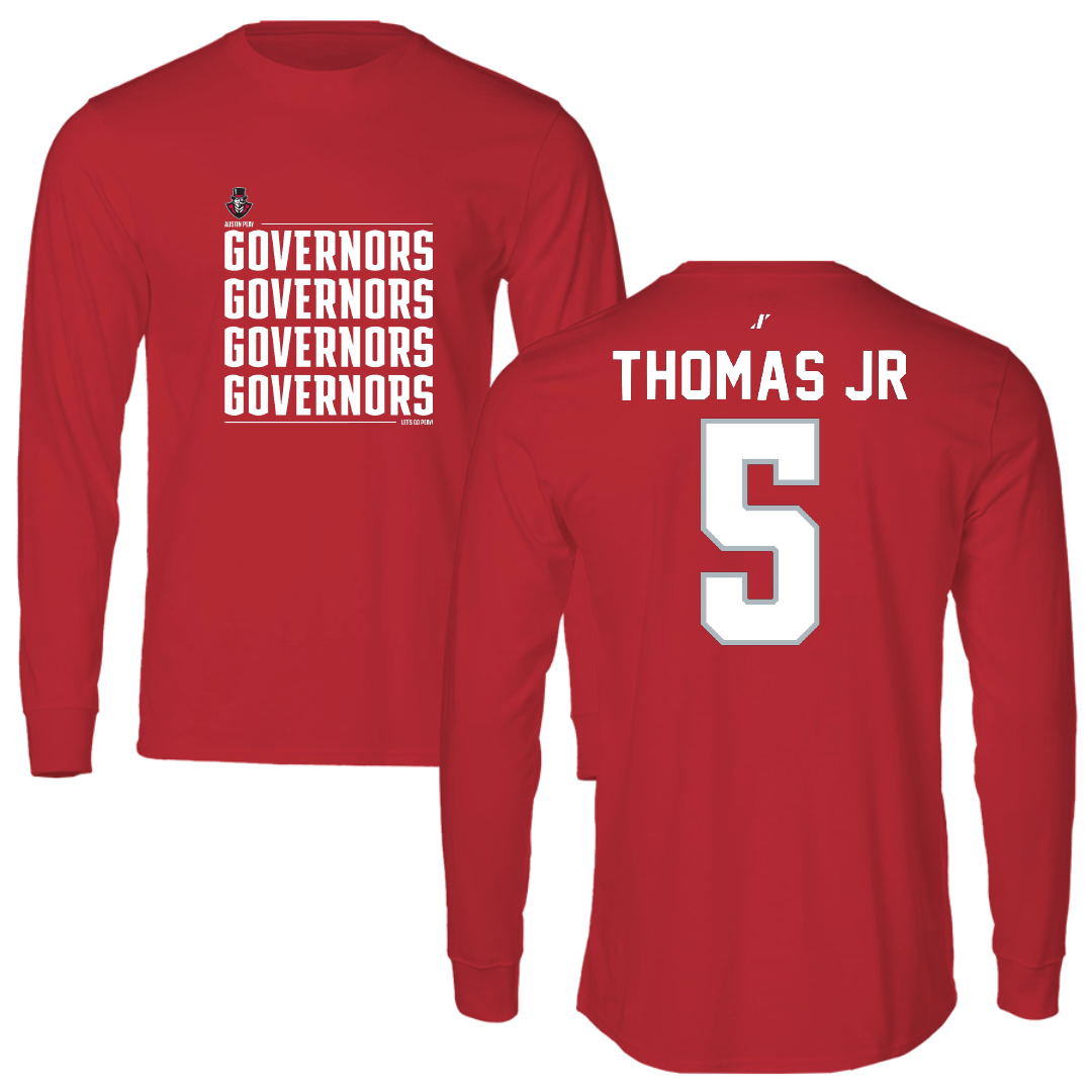Austin Peay State University Football Red General Performance Long Sleeve - #5 Rashaud Thomas Jr