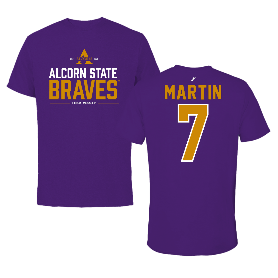 Alcorn State University Baseball Purple General Tee - #7 Ben Martin
