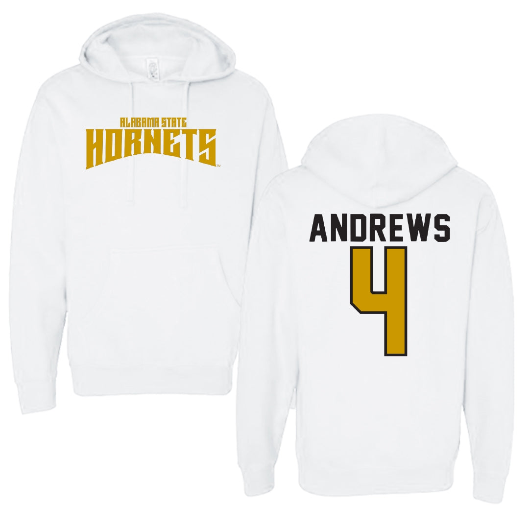 Alabama State University Basketball White Classic Hoodie - #4 Mario Andrews