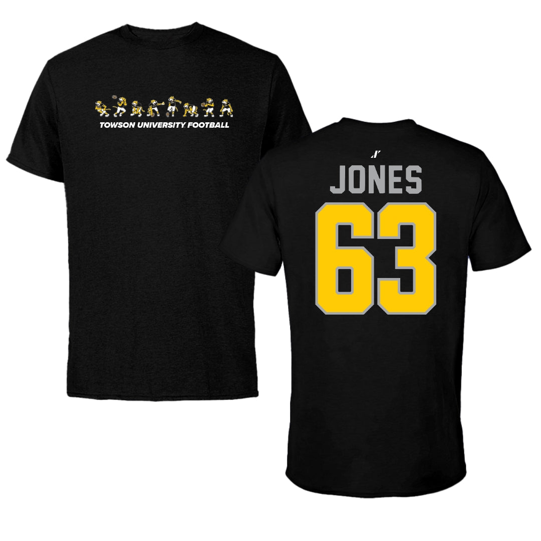 Towson University Football Black Cartoon Doc Team Performance Tee - #63 Dillon Jones