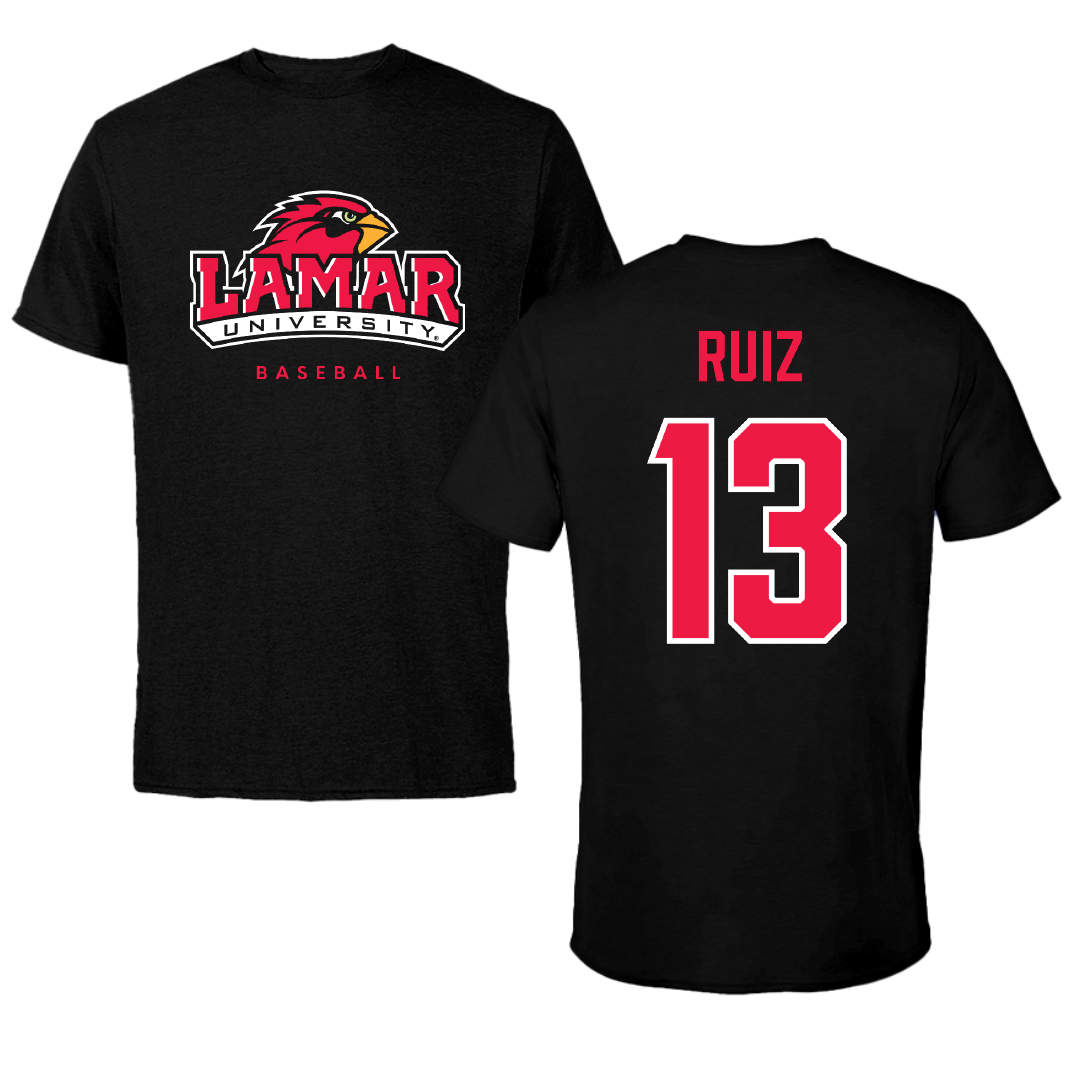 Lamar University Baseball Black Performance Tee - #13 Ethan Ruiz
