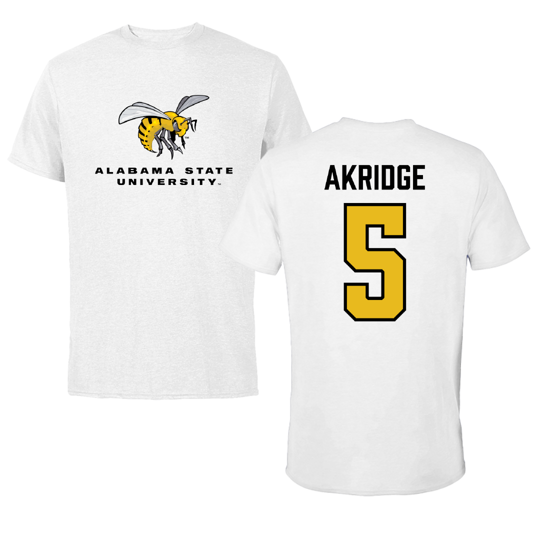 Alabama State University Basketball White Tee - #5 Solangelei Akridge