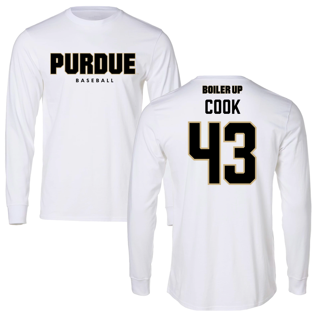 Purdue University Baseball White Performance Long Sleeve - #43 Avery Cook