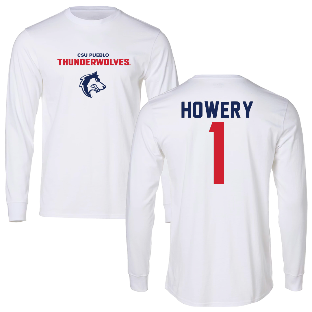 Colorado State University-Pueblo Basketball White Performance Long Sleeve - #1 Sam Howery