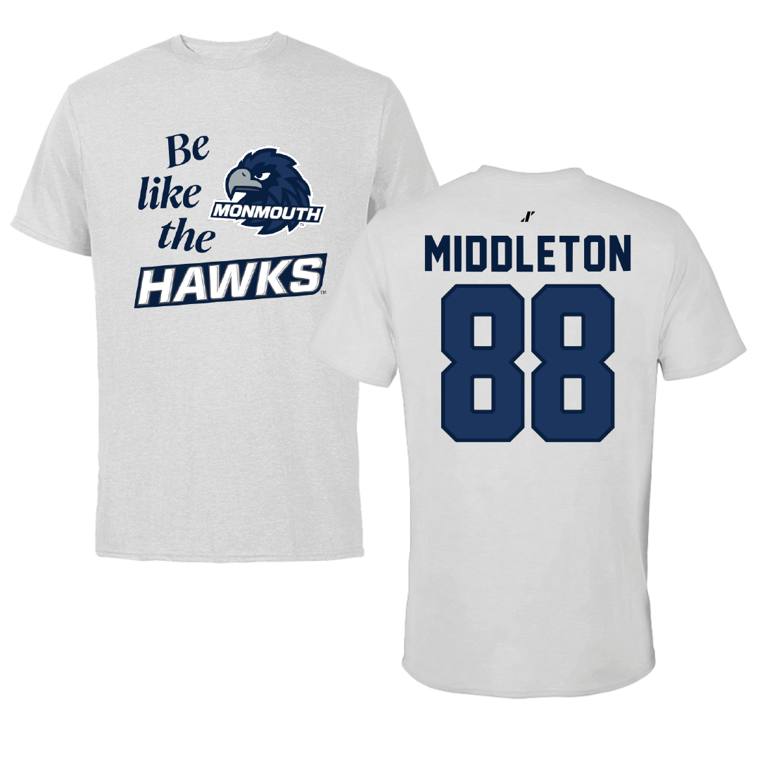 Monmouth University Football Light Gray Be Like Us Tee - #88 Marcus Middleton
