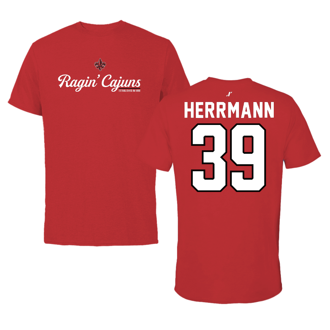 University of Louisiana at Lafayette Baseball Red General Tee - #39 Andrew Herrmann