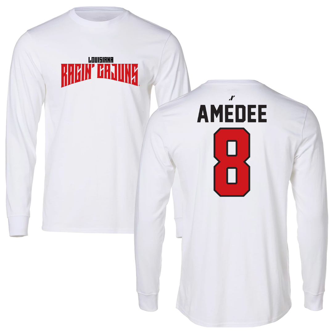 University of Louisiana at Lafayette Baseball White Classic Performance Long Sleeve - #8 Lee Amedee