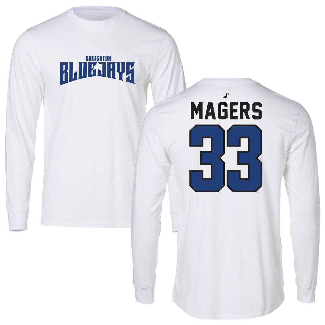 Creighton University Baseball White Classic Long Sleeve - #33 Wilson Magers