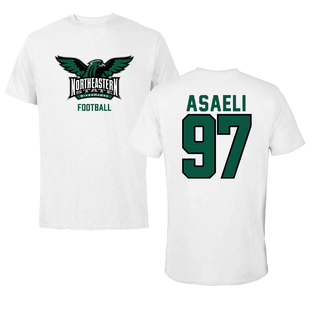 Northeastern State University Football White Performance Tee - #97 Maafu Asaeli