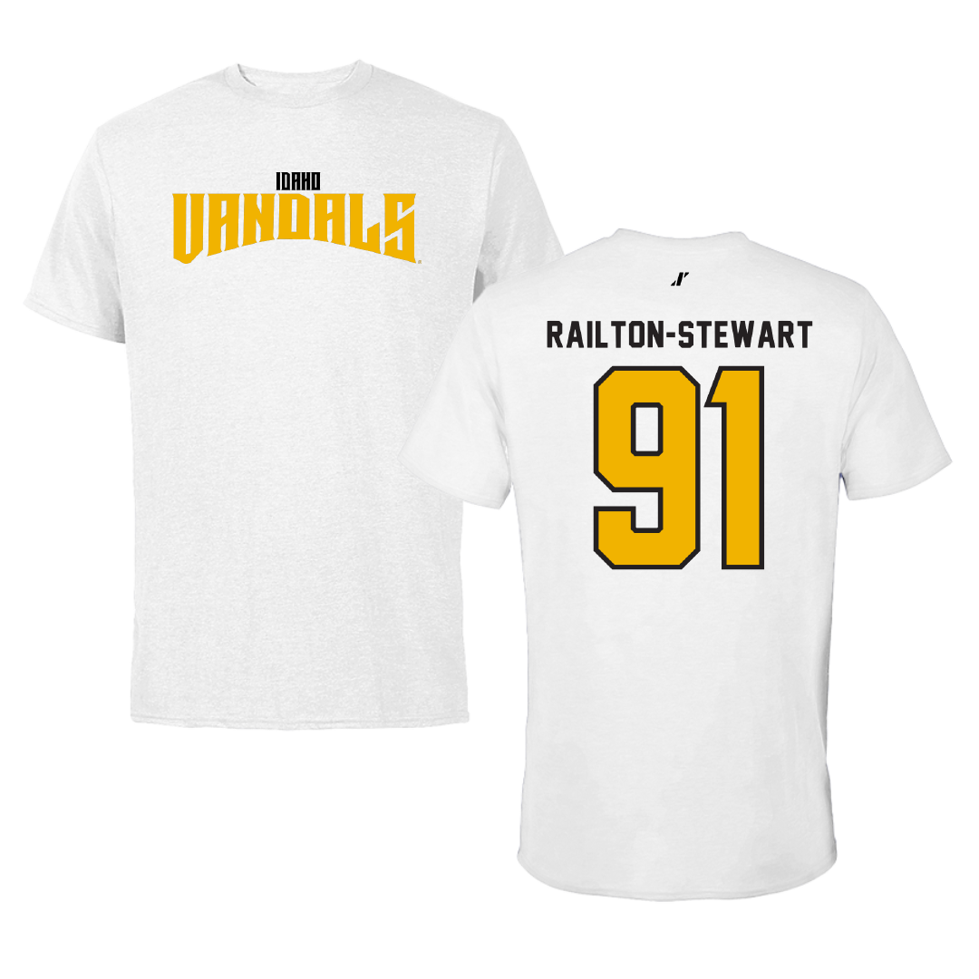 University of Idaho Football White Classic Tee - #91 Malakai Railton-Stewart