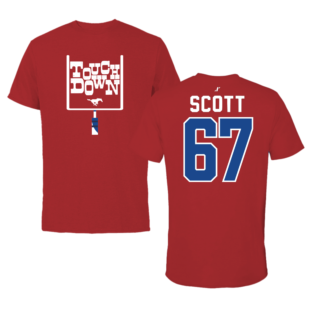 Southern Methodist University Football Canvas Red Touchdown Tee - #67 Sean Scott