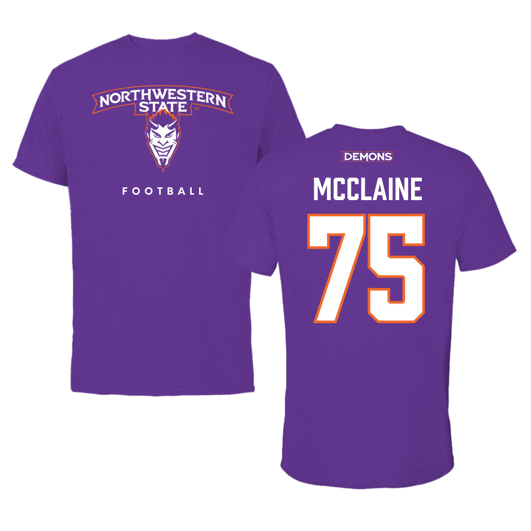 Northwestern State University Football Purple Mascot Tee - #75 Jordan McClaine