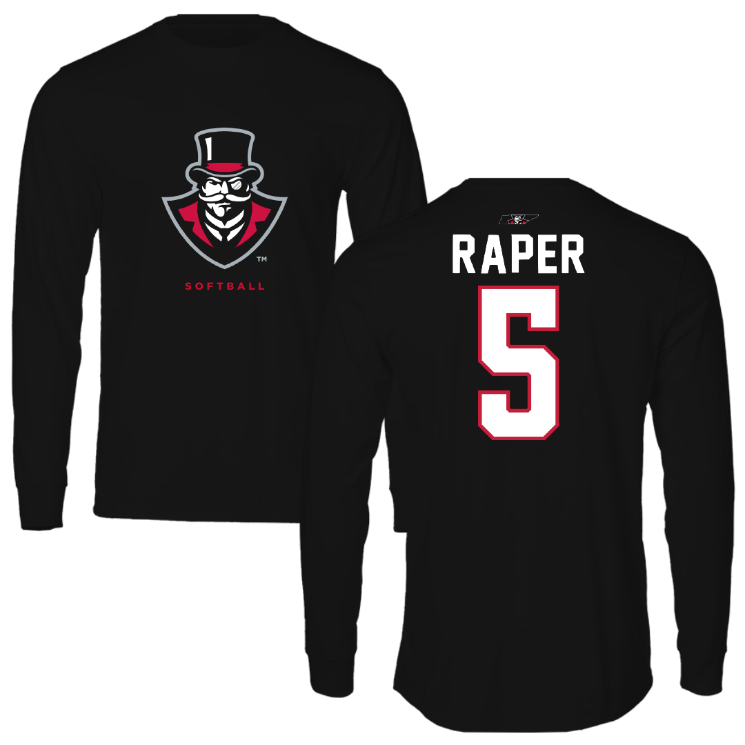 Austin Peay State University Softball Black Mascot Performance Long Sleeve - #5 Katie Raper
