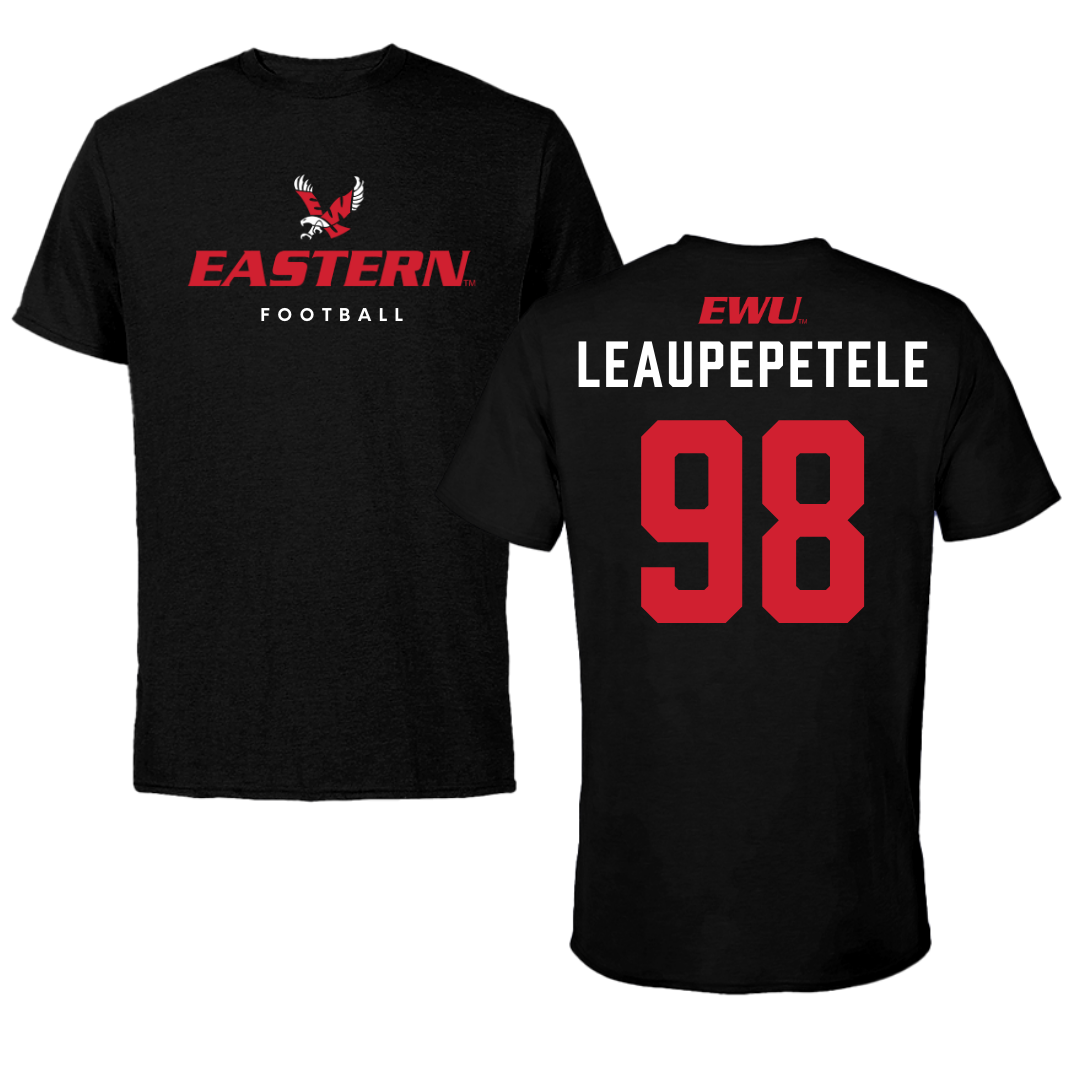Eastern Washington University Football Black Eastern Tee - #98 Jirah Leaupepetele