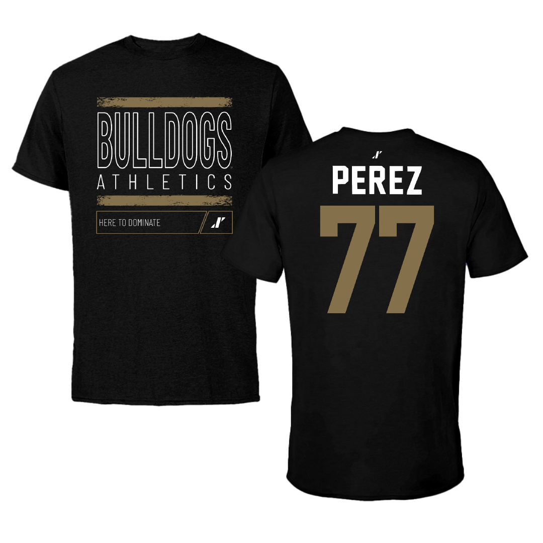 Bryant University Football Black Dominate Performance Tee - #77 Anthony Perez