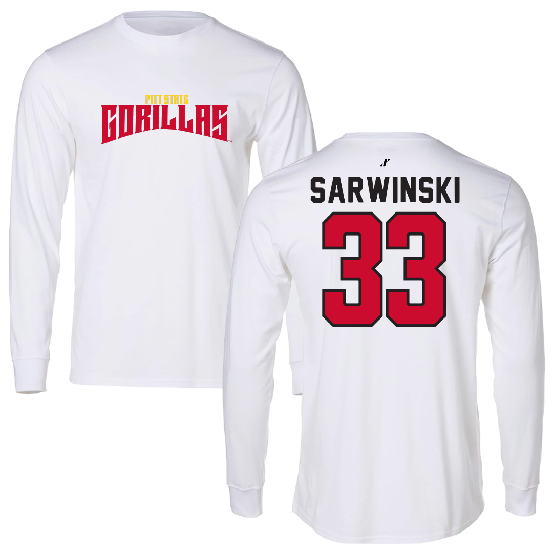 Pittsburg State University Baseball White Classic Long Sleeve - #33 Brett Sarwinski