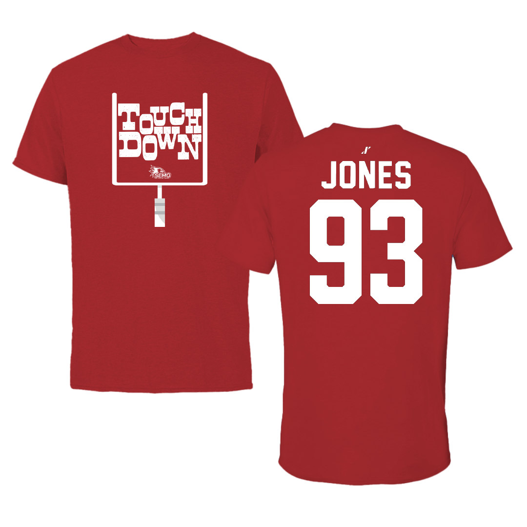 Southeast Missouri State University Football Canvas Red Touchdown Tee - #93 Ashton Jones