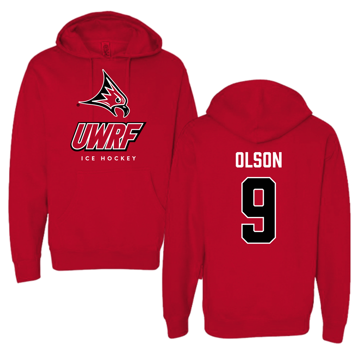 University of Wisconsin-River Falls Ice Hockey Red Hoodie - #9 Bailey Olson