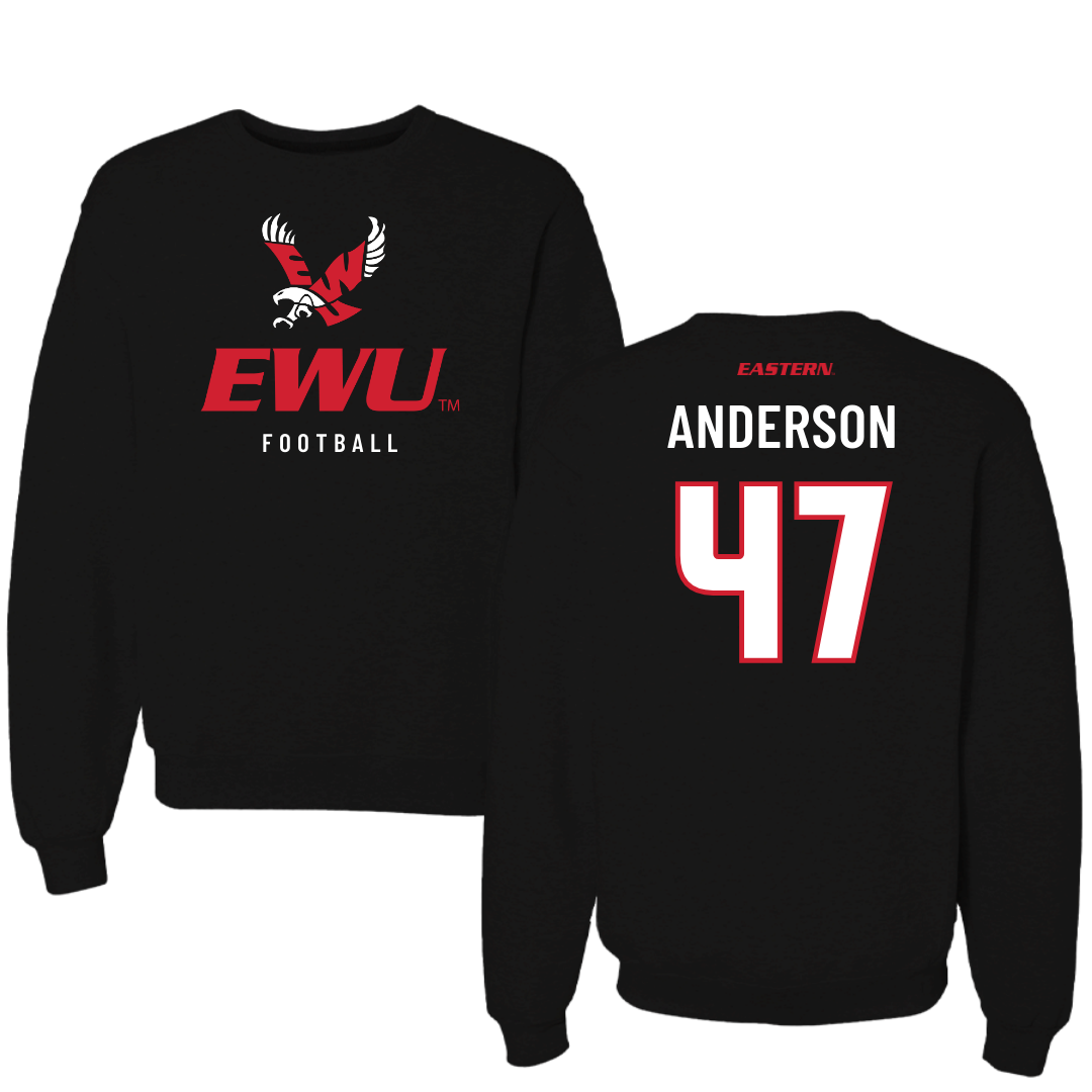 Eastern Washington University Football Black EWU Crewneck - #47 Samarai Anderson