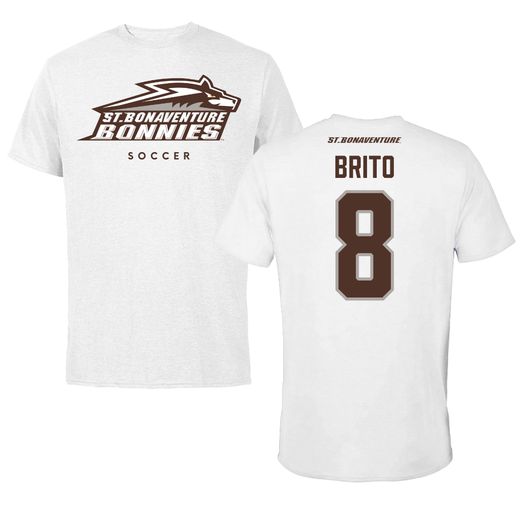 St. Bonaventure University Soccer White Performance Tee - #8 Kenzo Brito