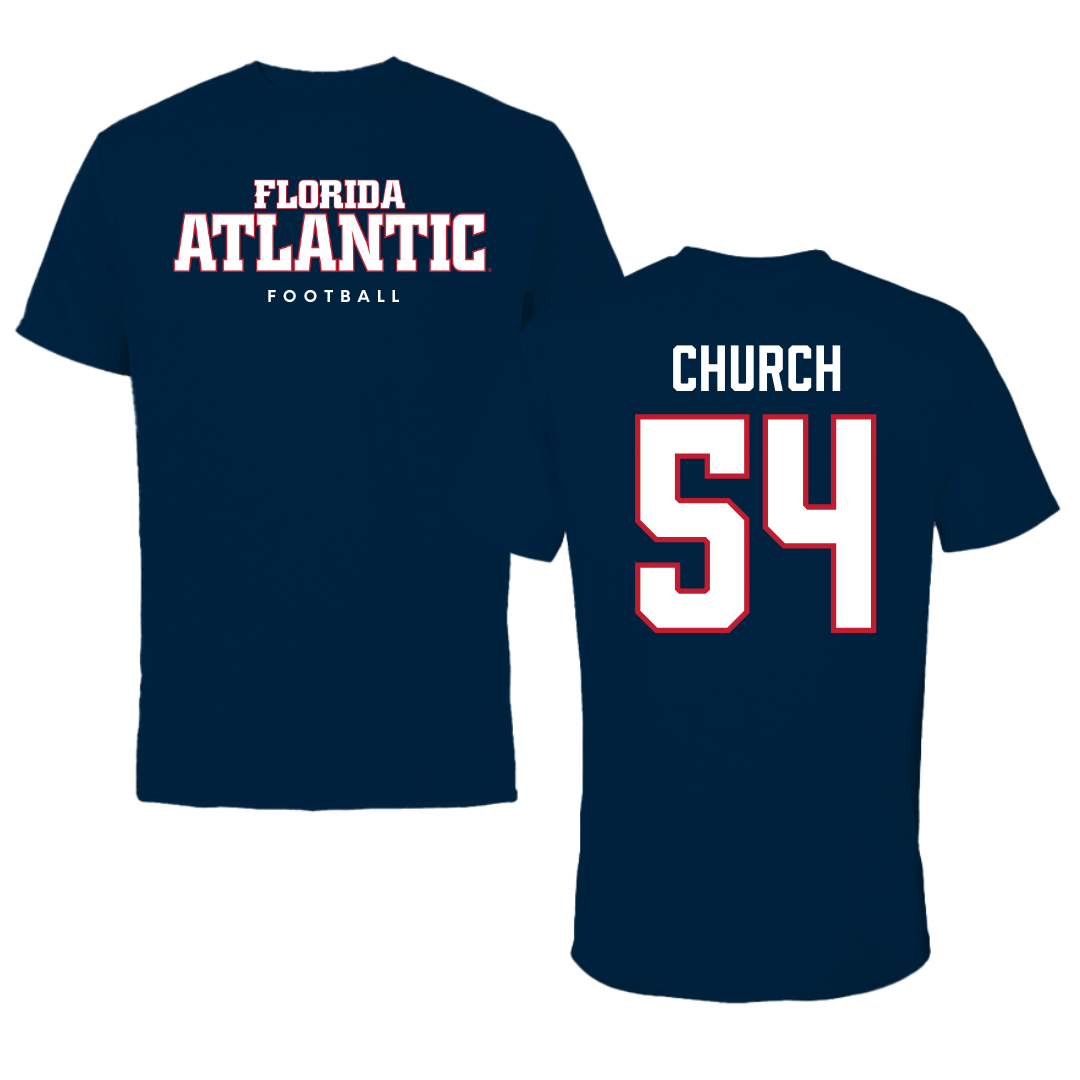 Florida Atlantic University Football Navy Block Performance Tee - #54 Jordan Church