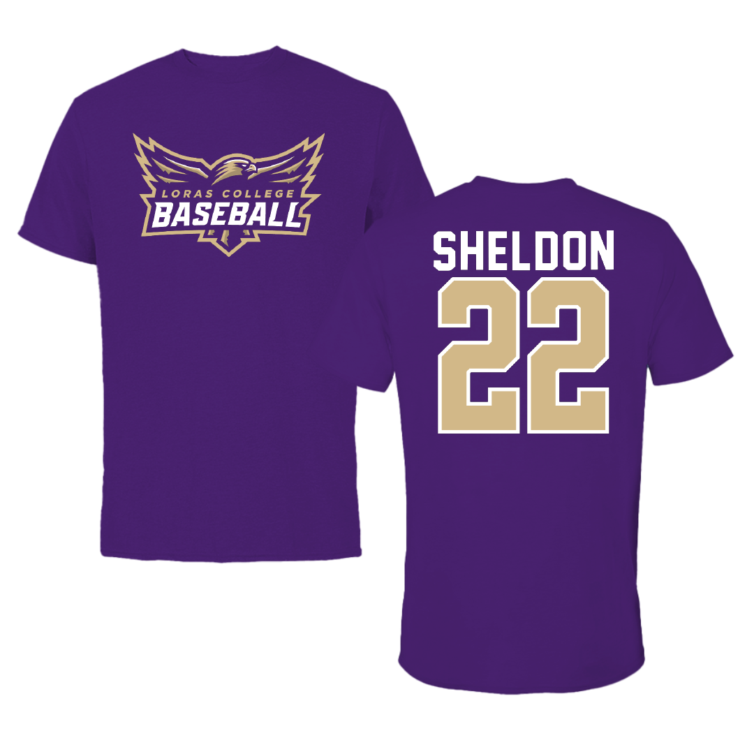 Loras College Baseball Purple Baseball Tee - #22 Austin Sheldon