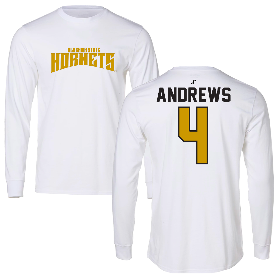 Alabama State University Basketball White Classic Performance Long Sleeve - #4 Mario Andrews