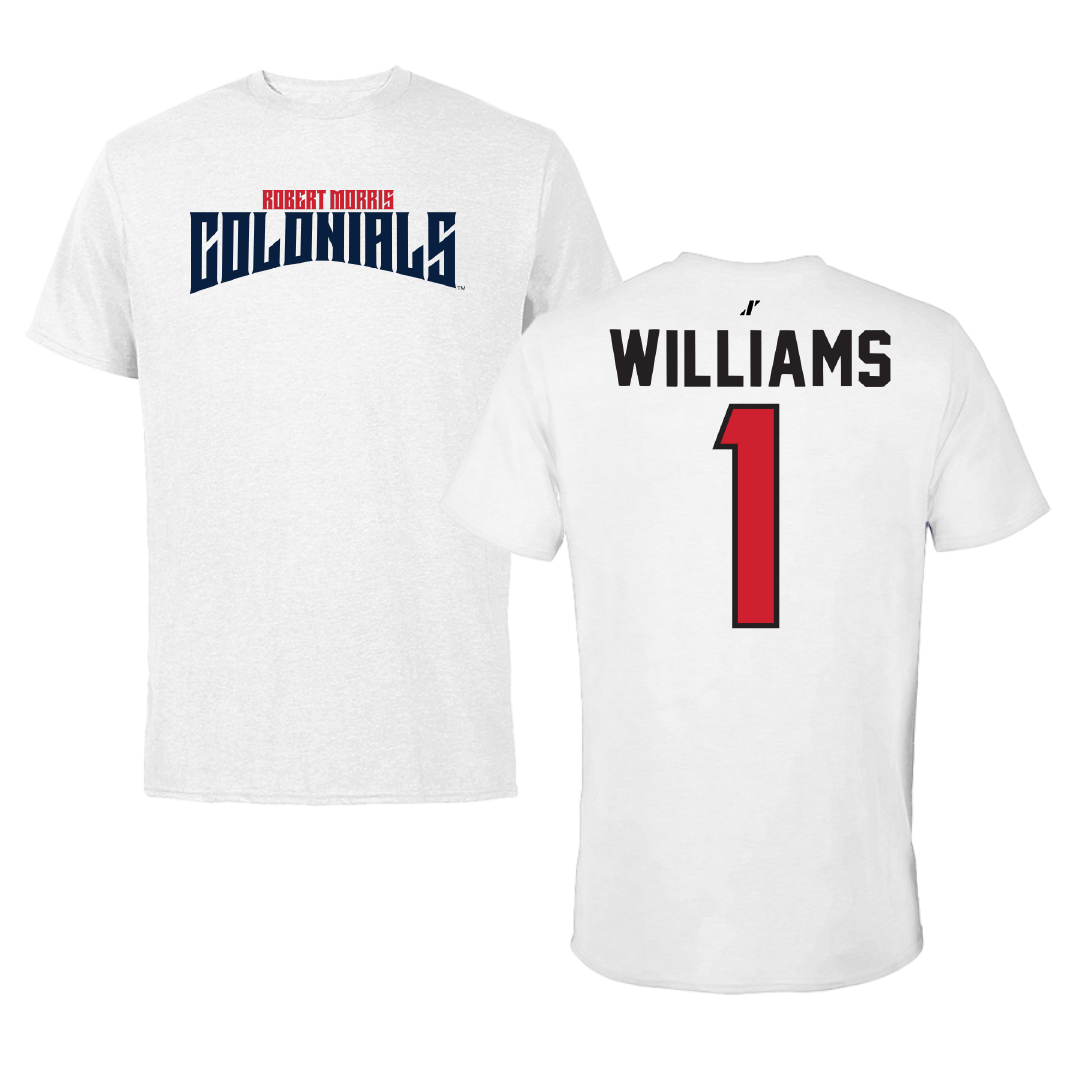 Robert Morris University Basketball White Classic Performance Tee - #1 Justice Williams