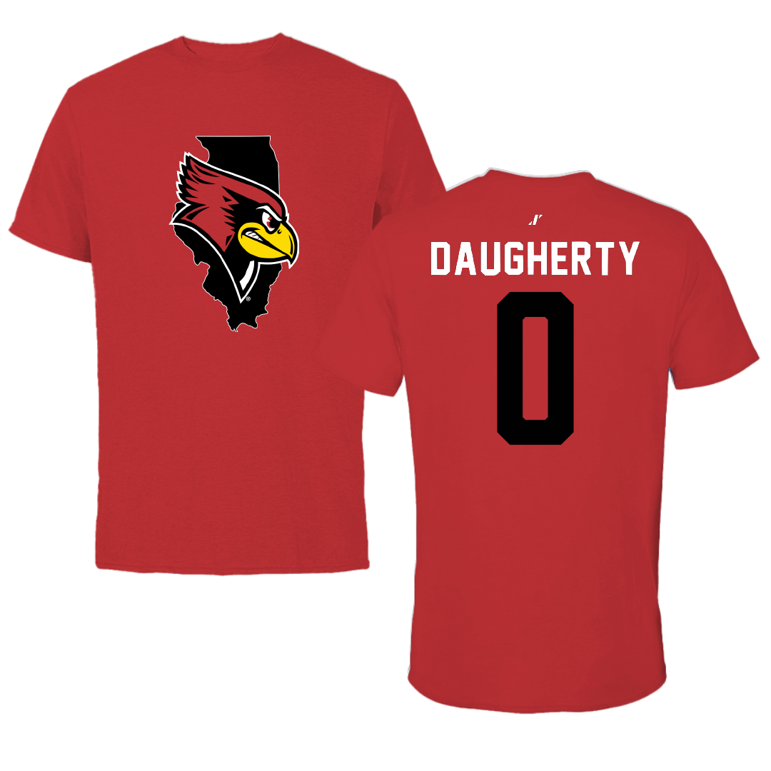 Illinois State University Basketball Red State Tee - #0 Jack Daugherty