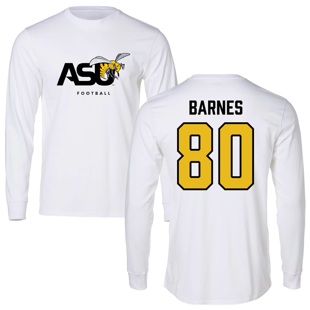 Alabama State University Football White Performance Long Sleeve - #80 Khayman Barnes