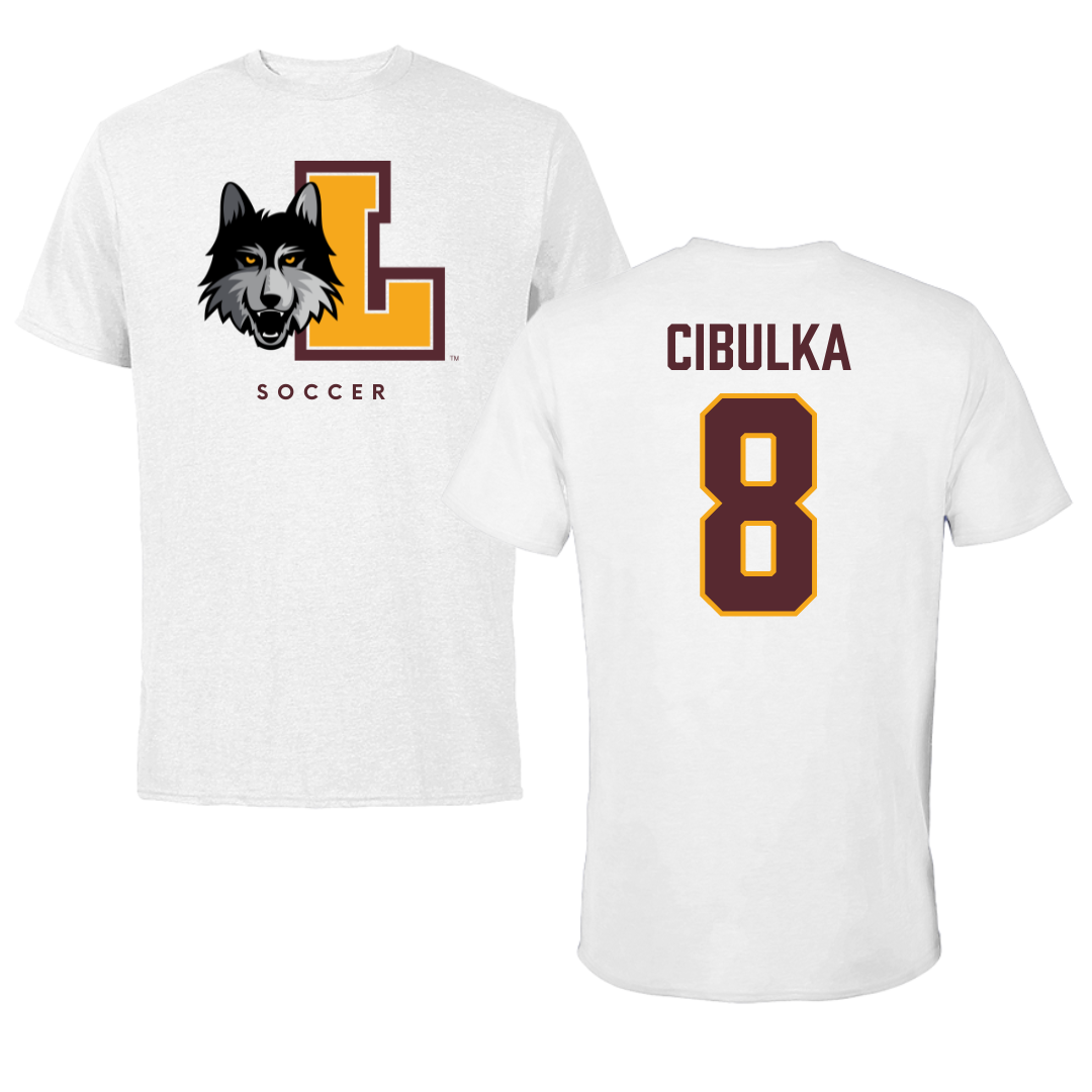 Loyola University-Chicago Soccer White Tee - #8 Jaimee Cibulka