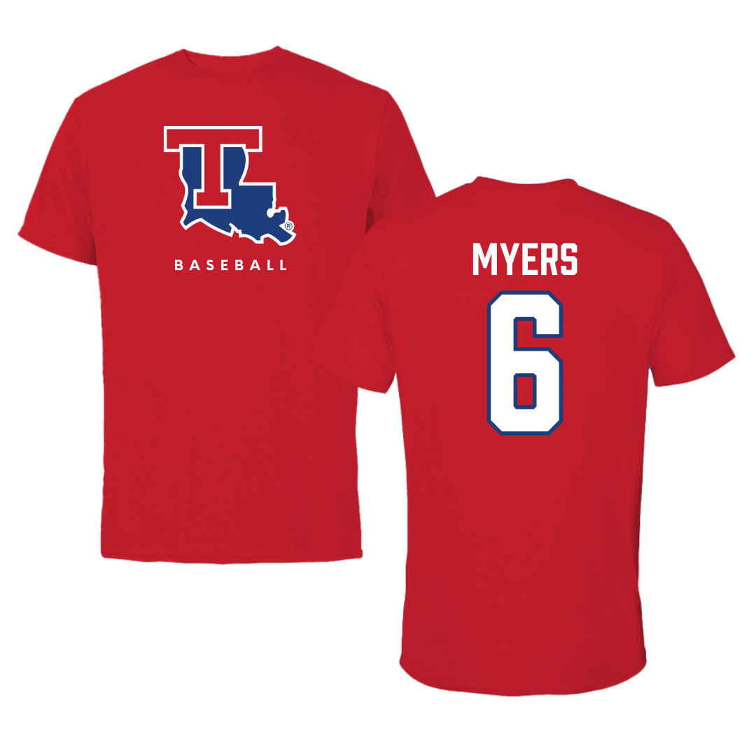 Louisiana Tech University Baseball Red Performance Tee - #6 Adarius Myers